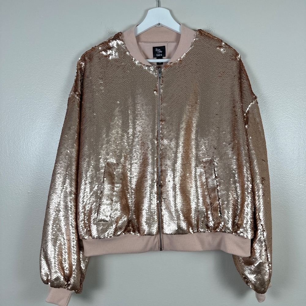 Bar‎ III Women's XL Sequin Bomber Jacket Rose Gold Becca Tilley NEW